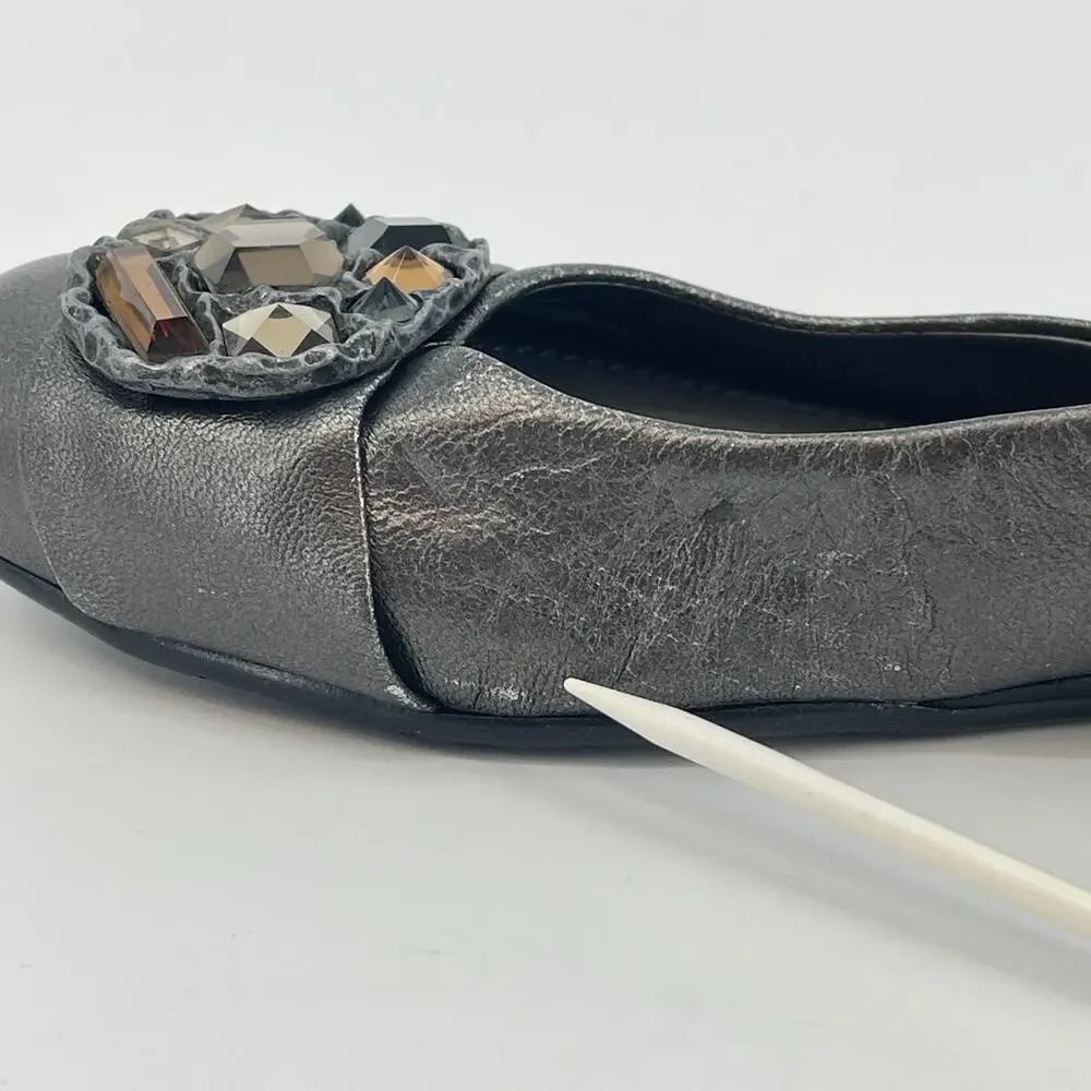 Vince Camuto Size 9 Richie Ballet Flats Silver Jeweled Slip On Shoes